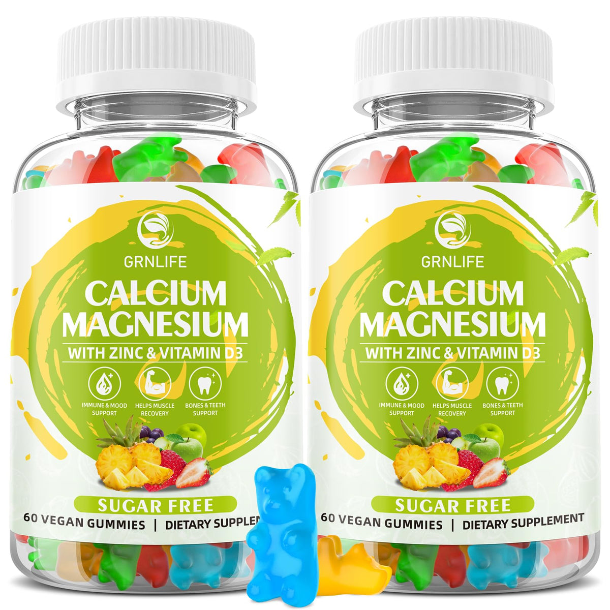 GrnLife calcium magnesium zinc supplement bottle for bone support and wellness.