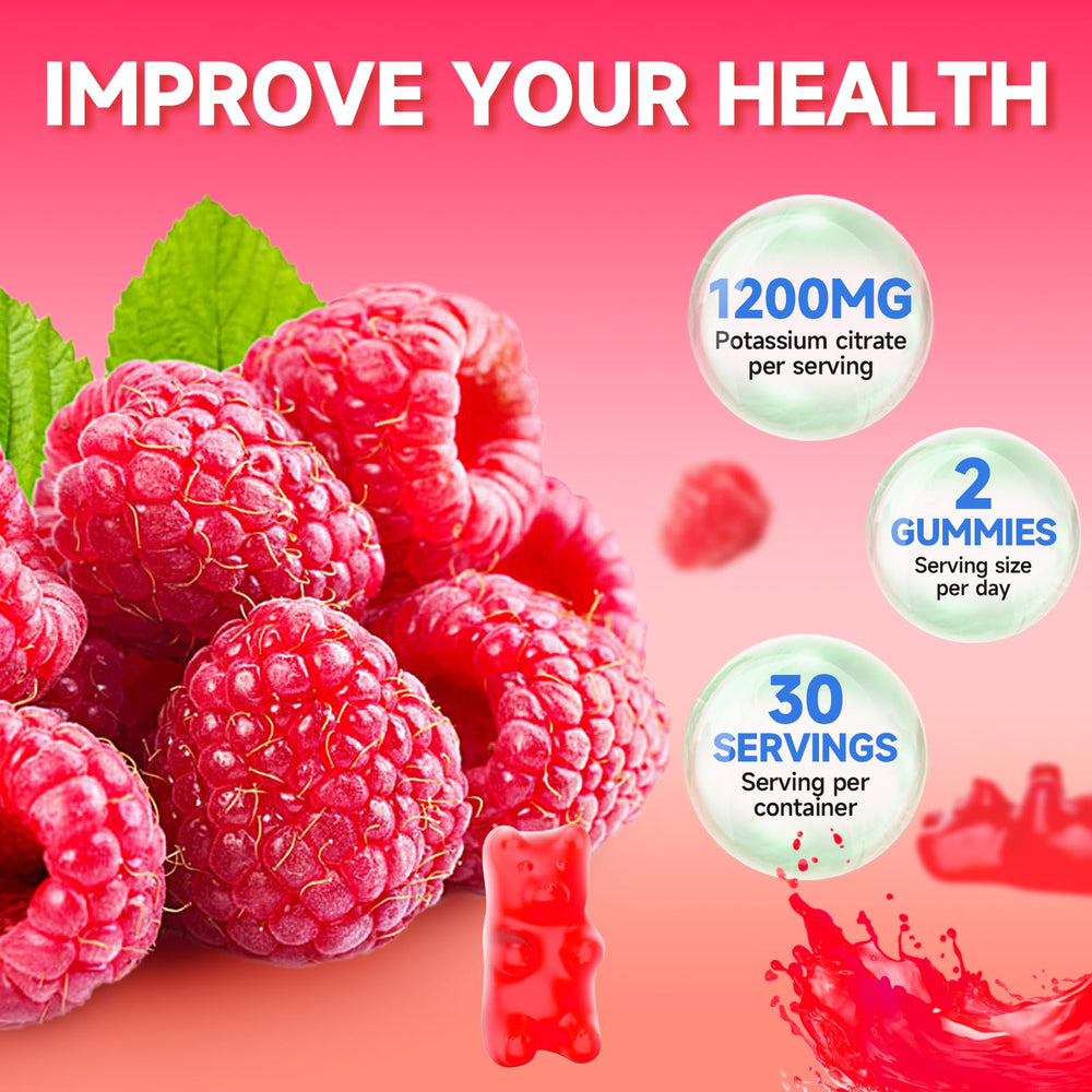 GrnLife Potassium Citrate Gummies label with 1200mg per serving and vegan formula.