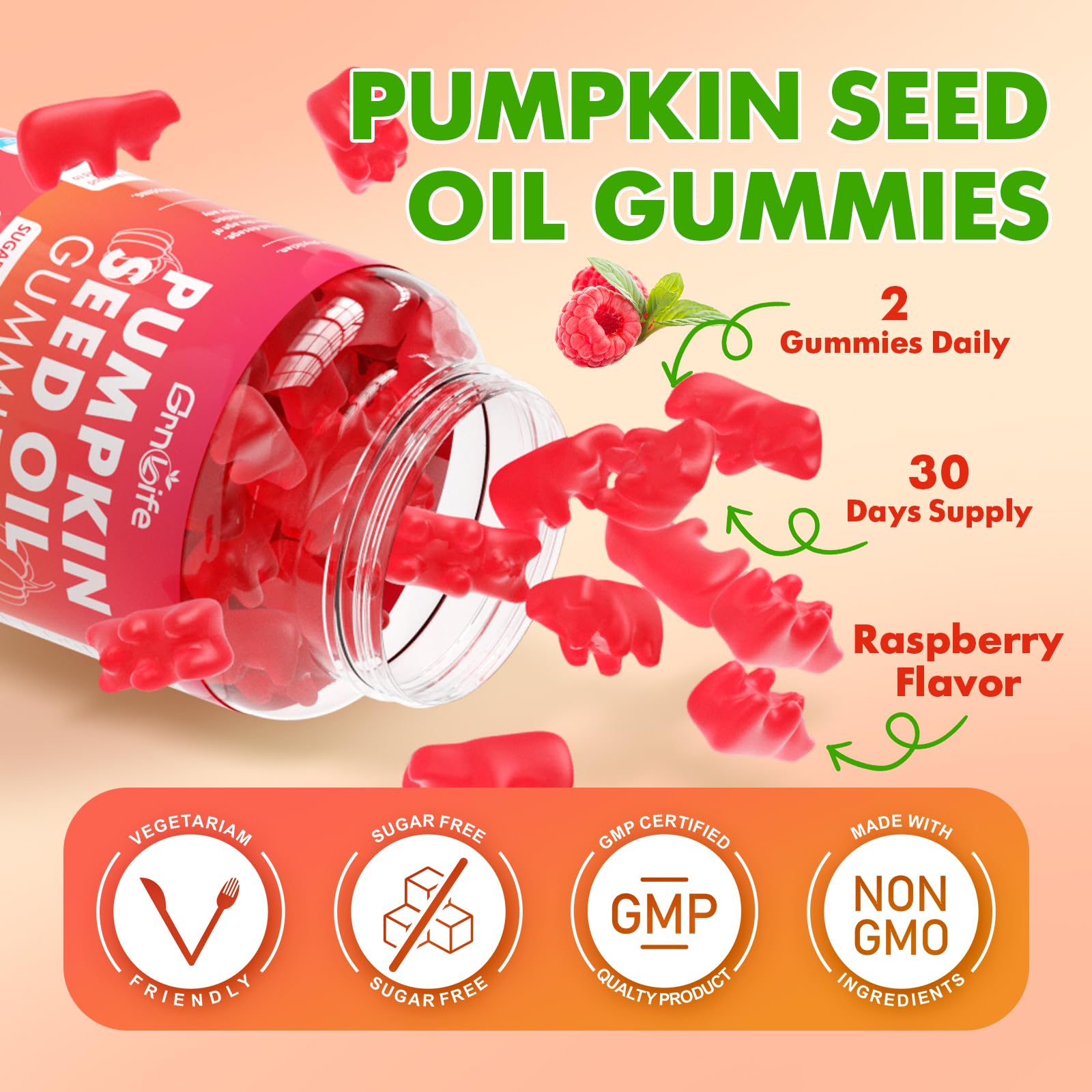 GrnLife pumpkin seed oil gummies packaging promoting a healthy lifestyle