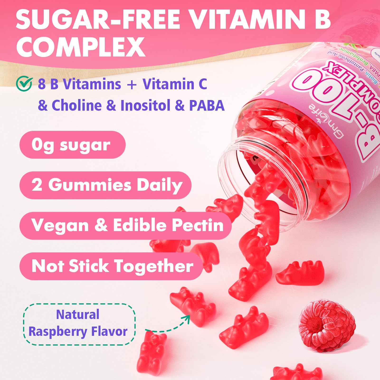GrnLife Vitamin B Complex Gummies bottle with measuring cap, aiming for 30-day supply.