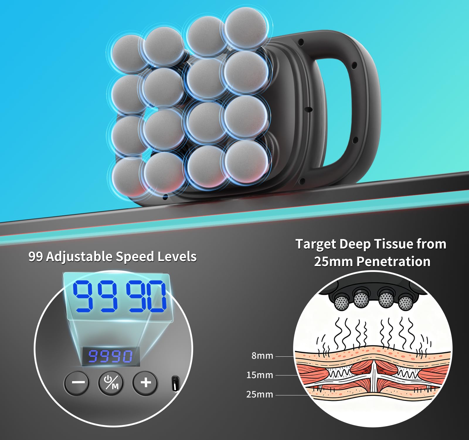 grnpeak 16 head massage gun travel case for on-the-go relief