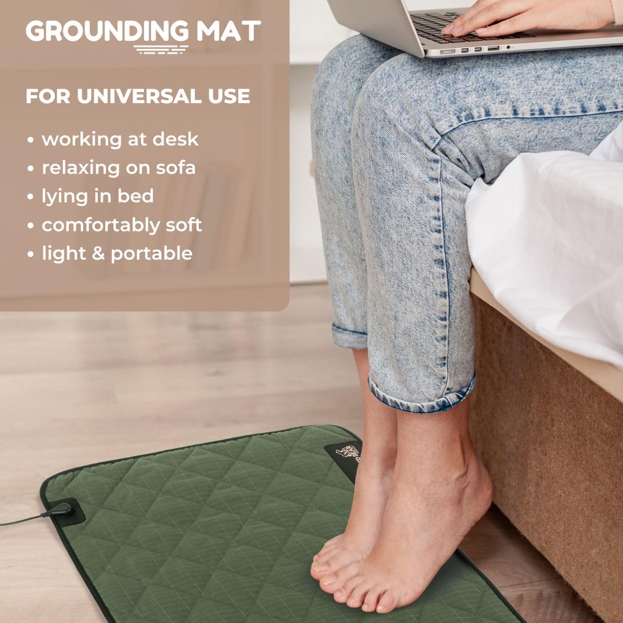 Grounded Bear portable grounding pad rolls or folds for travel.