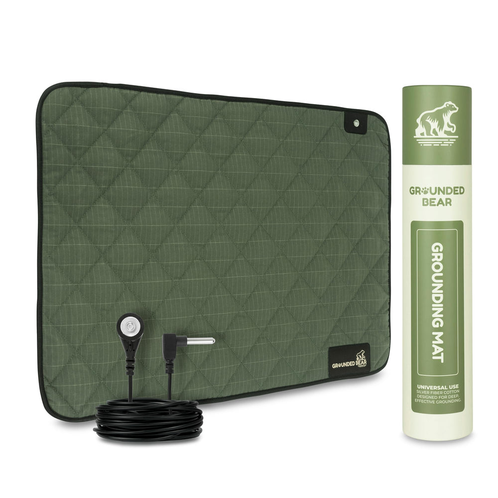 Grounded Bear premium grounding mat in soft cotton for barefoot comfort.