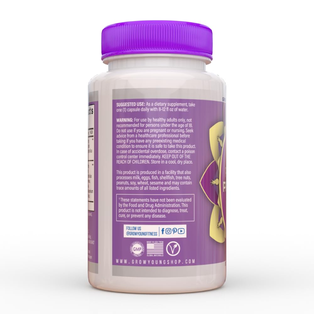 Grow Young Fitness probiotic capsules ready for daily use.