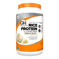 Growing Naturals Organic Rice Protein Powder bottle pouring into a shake for protein-rich drink