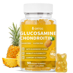 GRTGG Glucosamine Chondroitin gummies bottle front showing joint support and pineapple flavor.