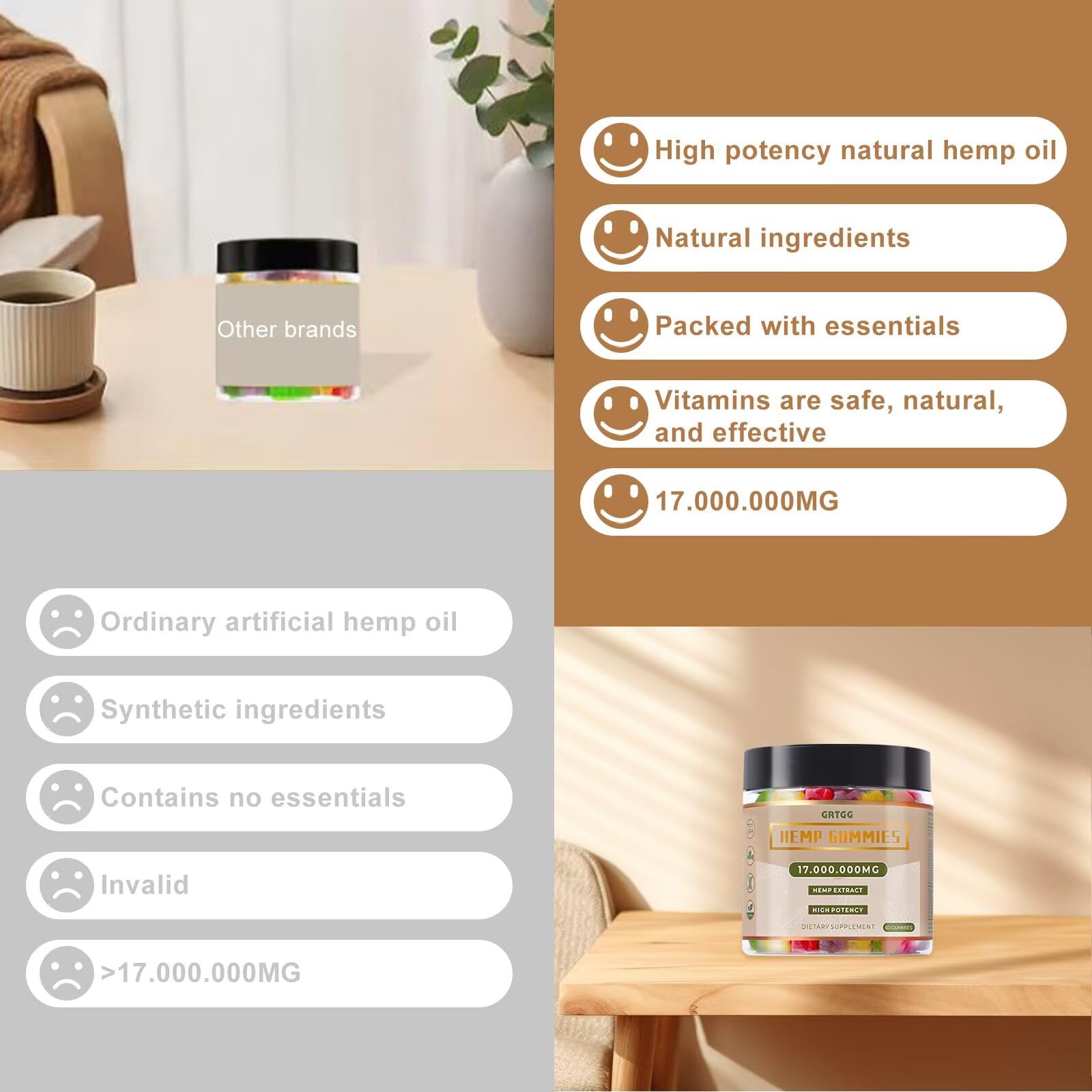 GRTGG hemp gummies restful nights aid calm, gentle sleep.