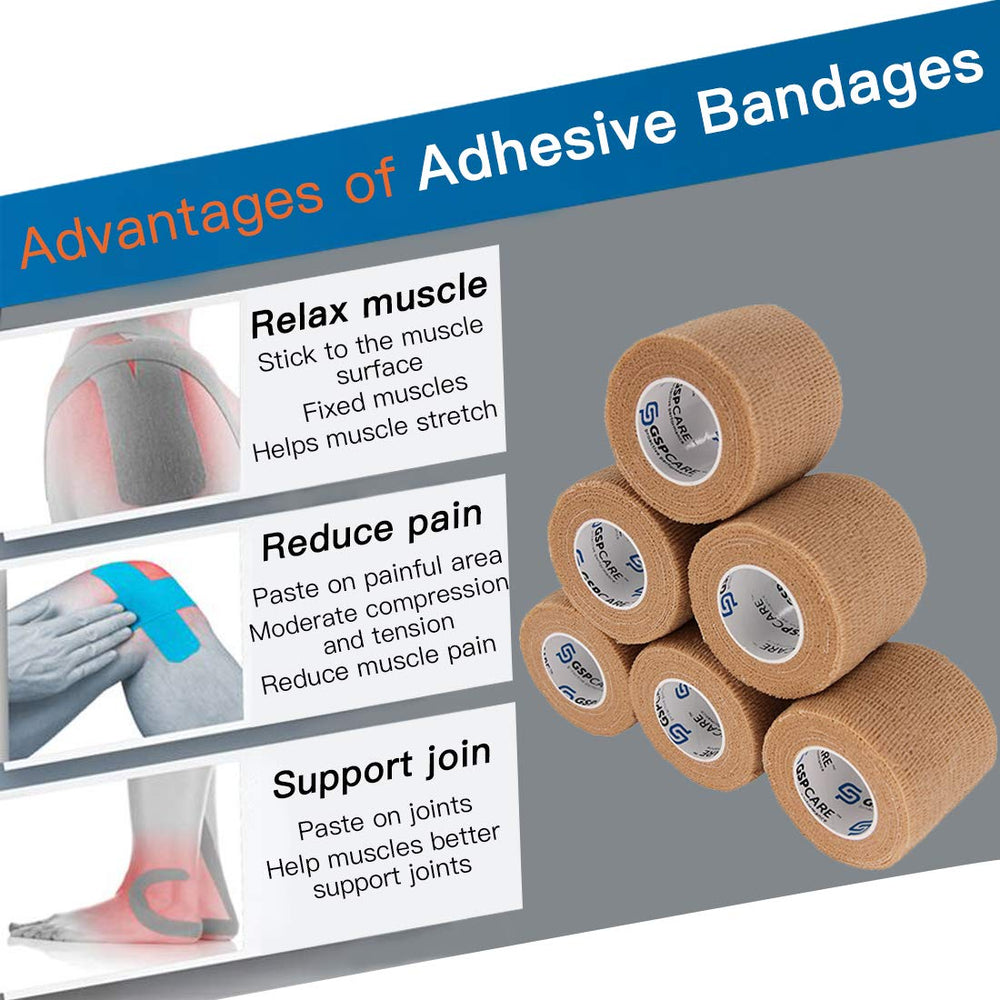 GSPCARE cohesive tape 6-count 2in for secure, comfortable holds during activity