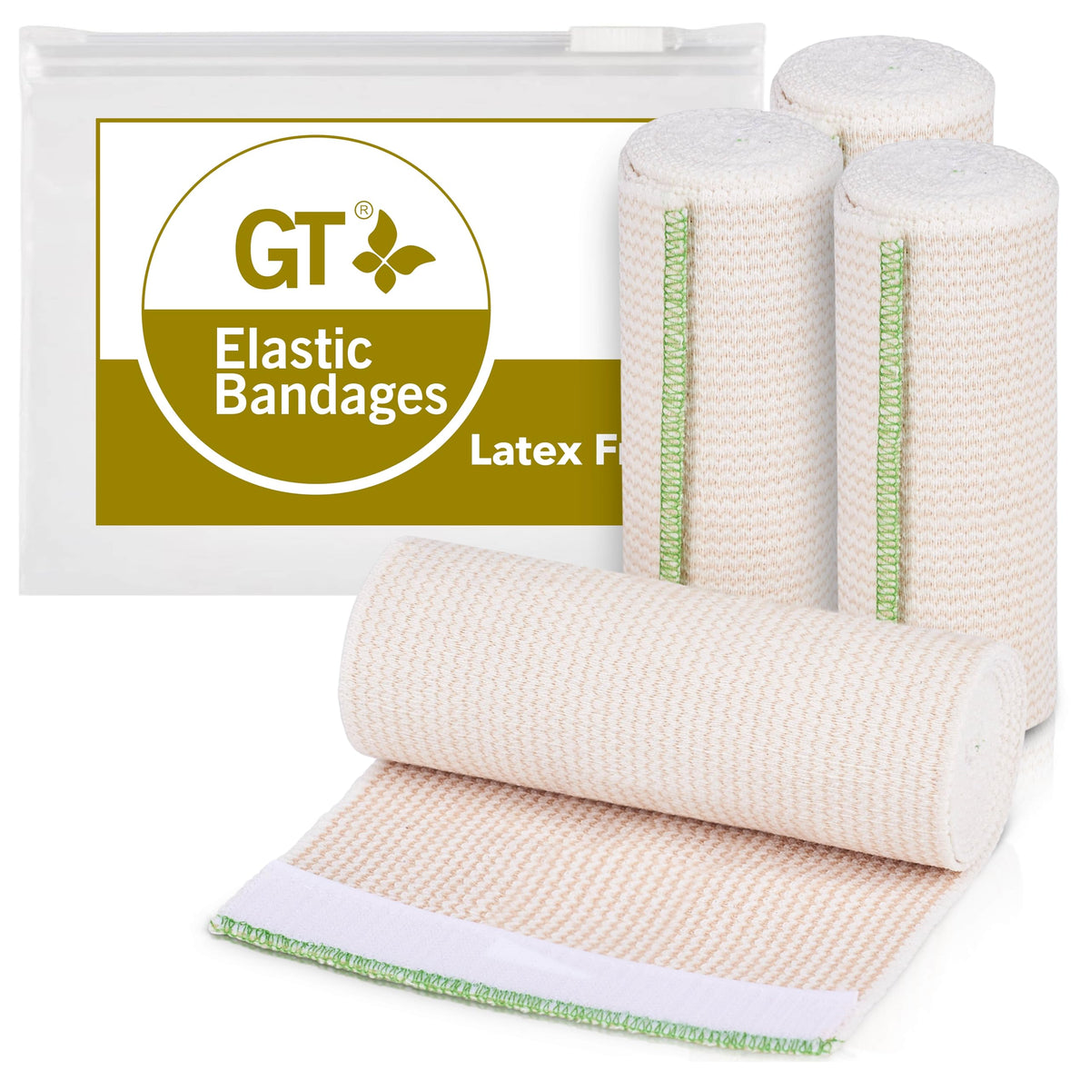 GT Premium elastic bandage wrap with dual ends fasteners for secure self-application
