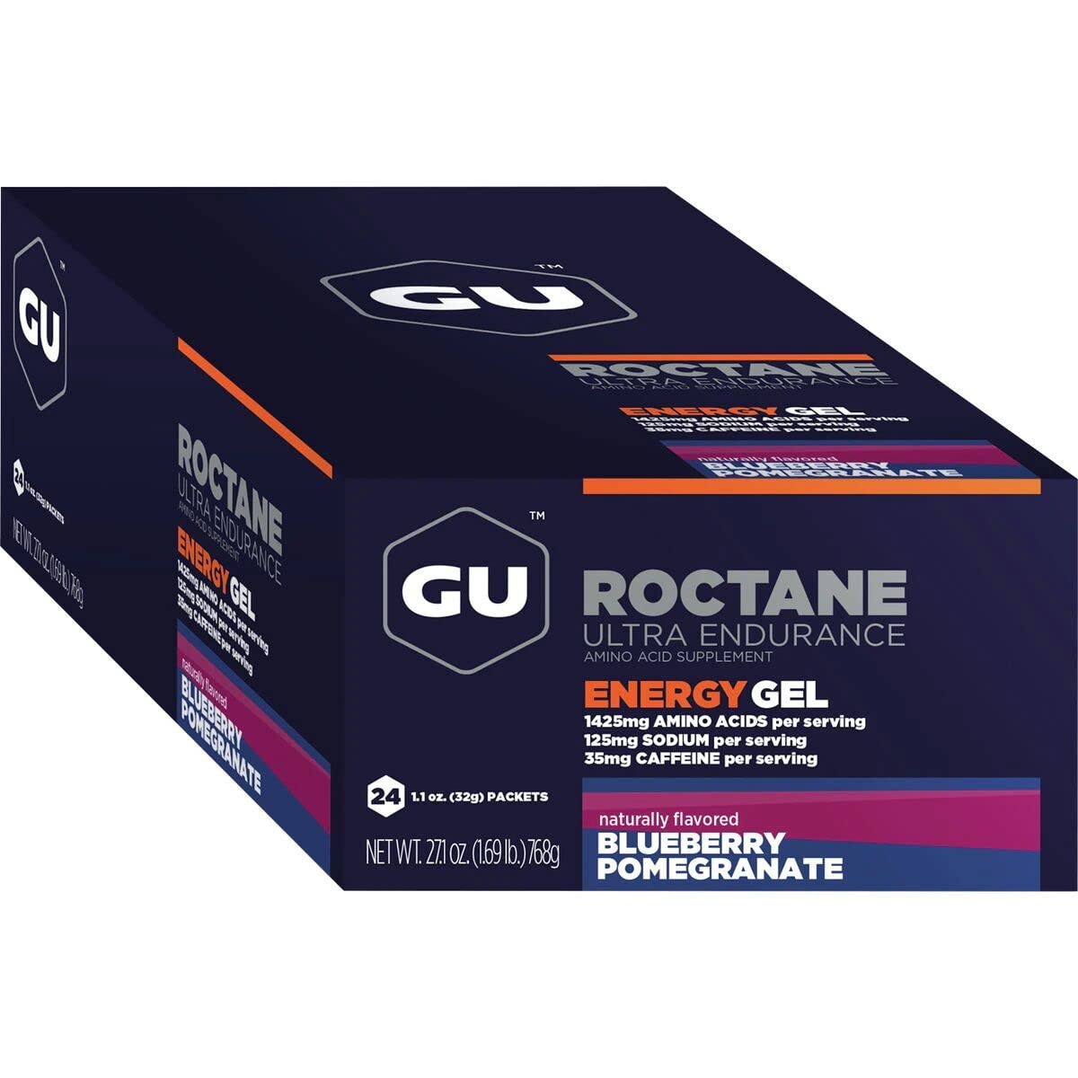 GU Roctane Gel blue blueberry-pomegranate serving close-up for quick energy.