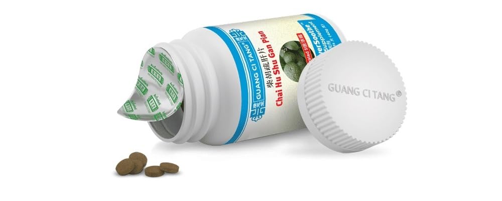 Guang Ci Tang Chai Hu Shu Gan Pian packaging highlighting a 200-count bottle.