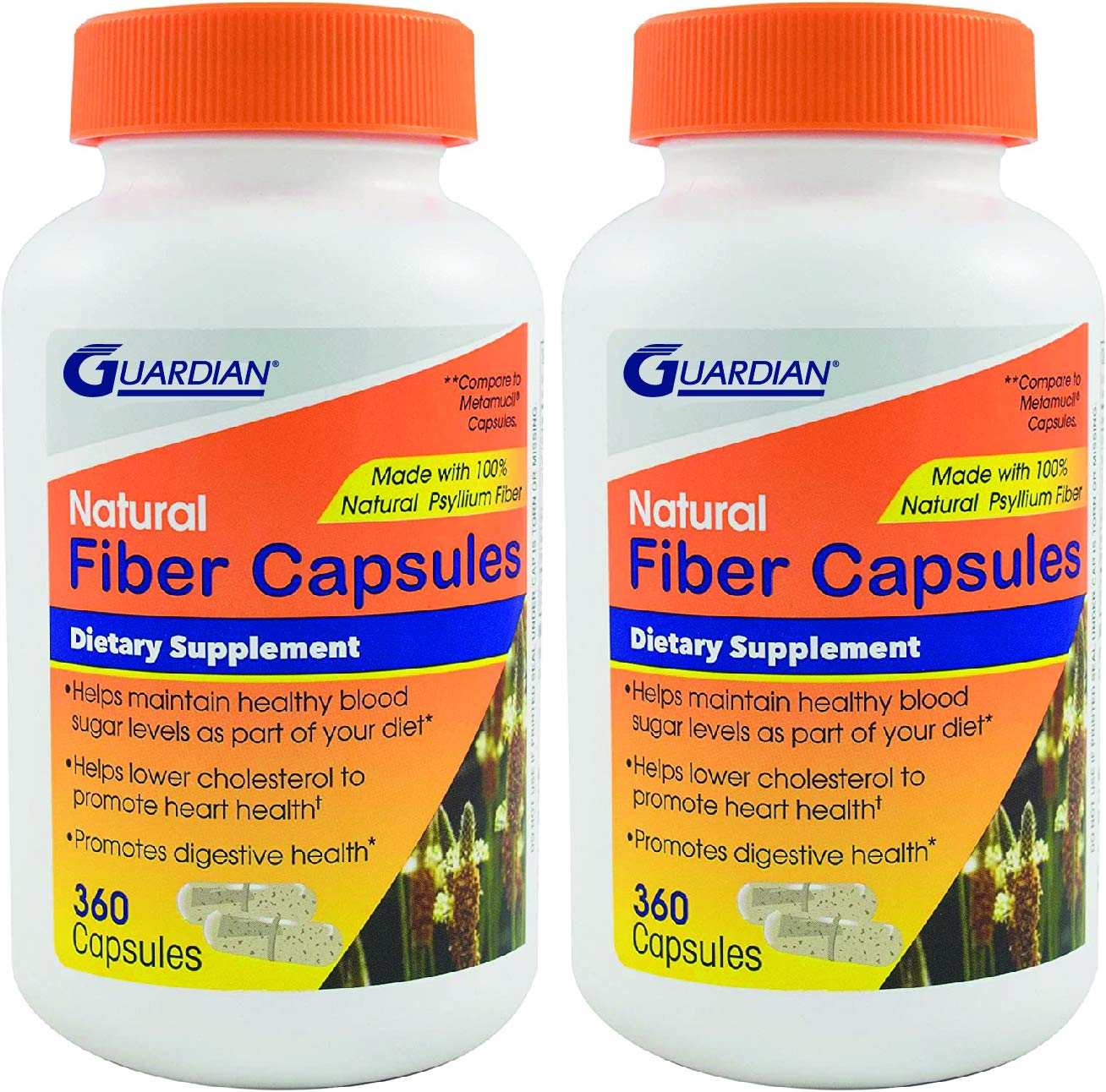 Guardian Psyllium Capsules bottle front view for daily fiber routine.