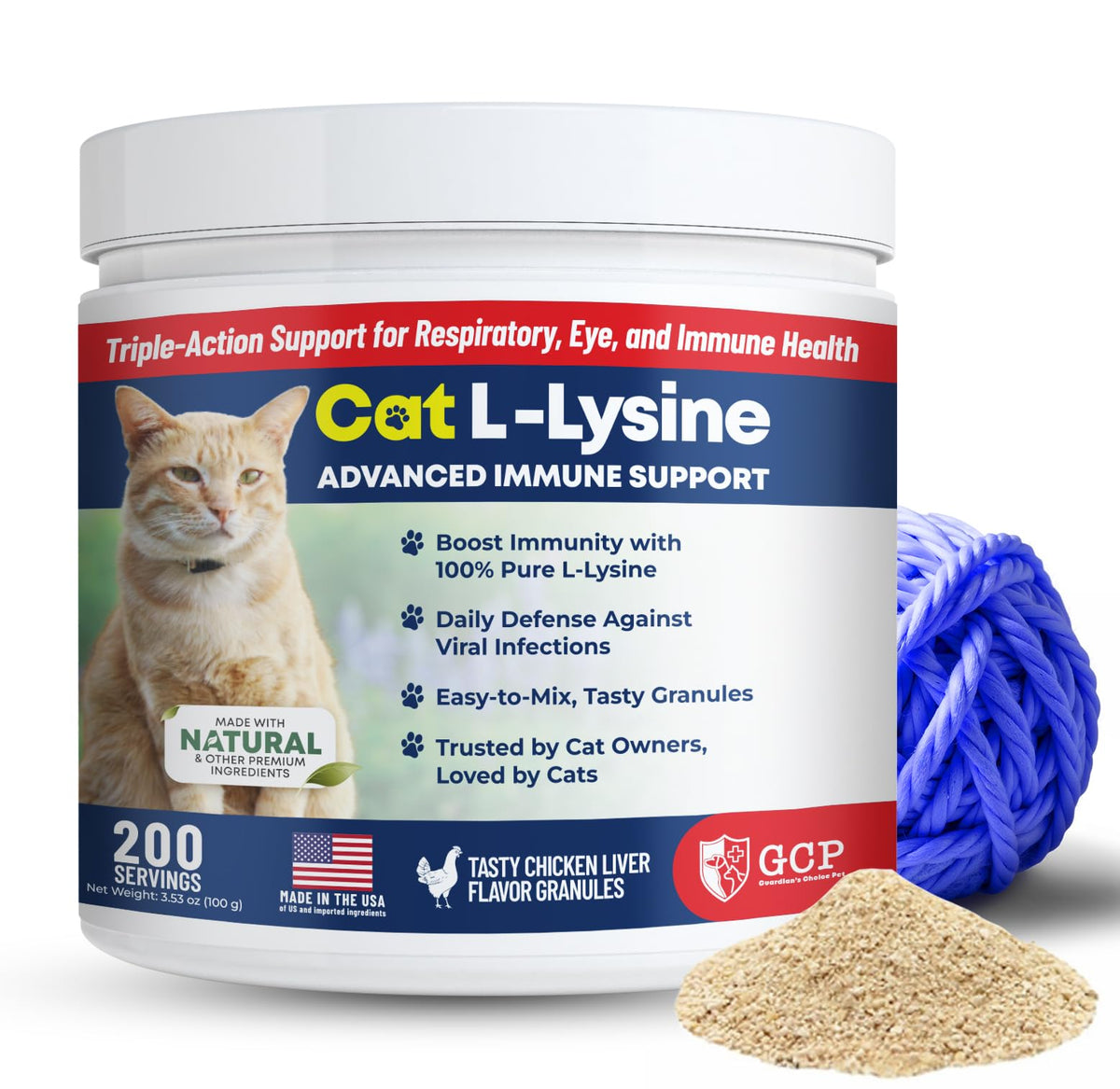 Guardian's Choice lysine cat powder jar for daily immune support.
