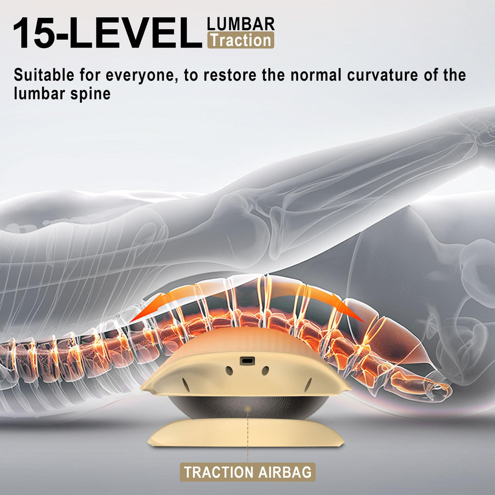 Guganas lumbar traction device powered by a long-lasting battery for portability.