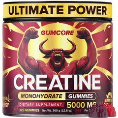 GUMCORE Creatine Monohydrate Gummies bottle promotes muscle support and on-the-go energy.