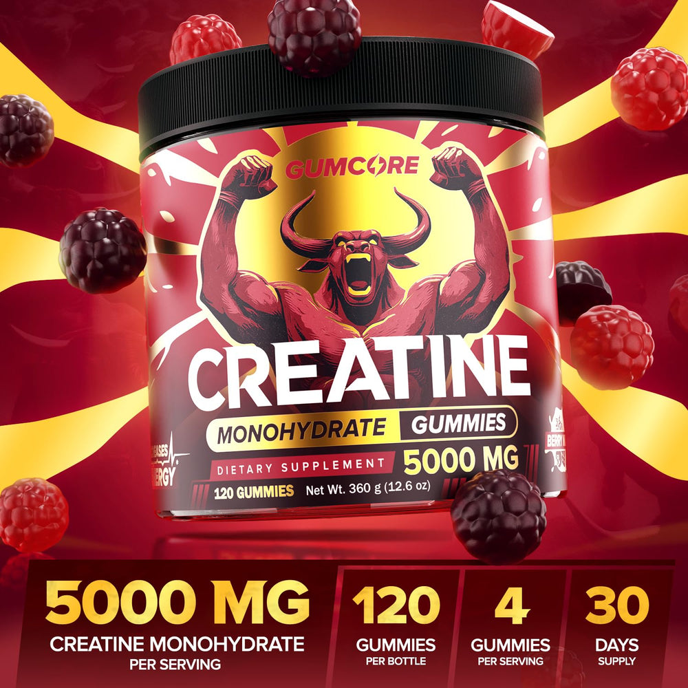 Close-up of GUMCORE gummies shows chewy texture ideal for workouts.
