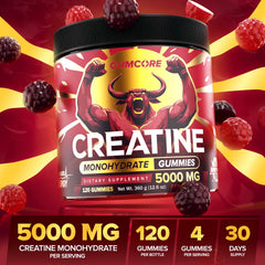 Close-up of GUMCORE gummies shows chewy texture ideal for workouts.