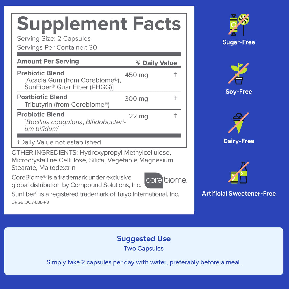 Gundry MD Bio Complete 3 postbiotic blend icon emphasizing mitochondria energy support.