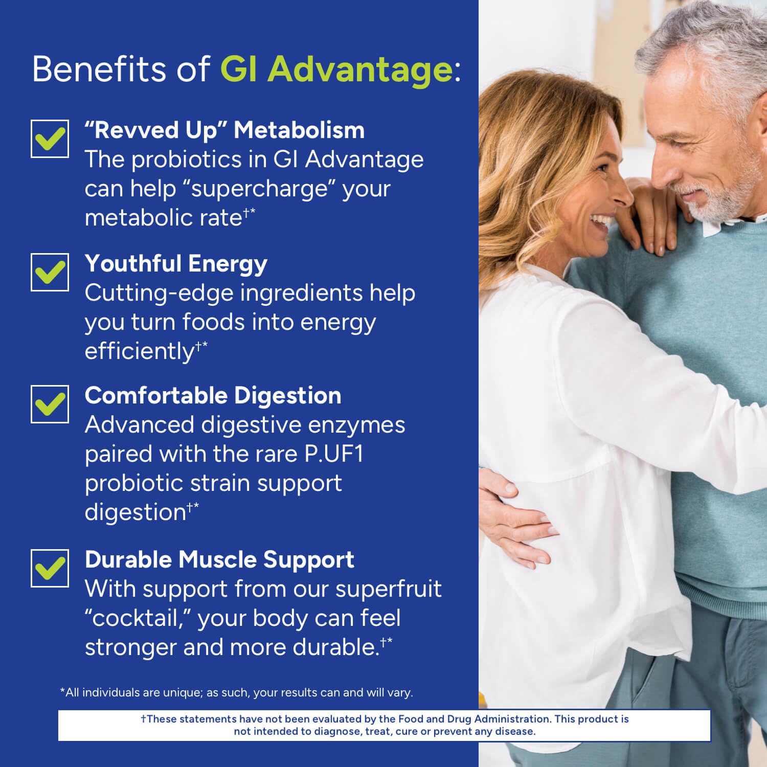 GI Advantage probiotics graphic highlighting gut-friendly bacteria benefits.
