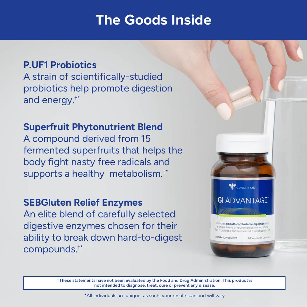 Gundry MD GI Advantage superfruits illustration emphasizing antioxidant-rich ingredients.