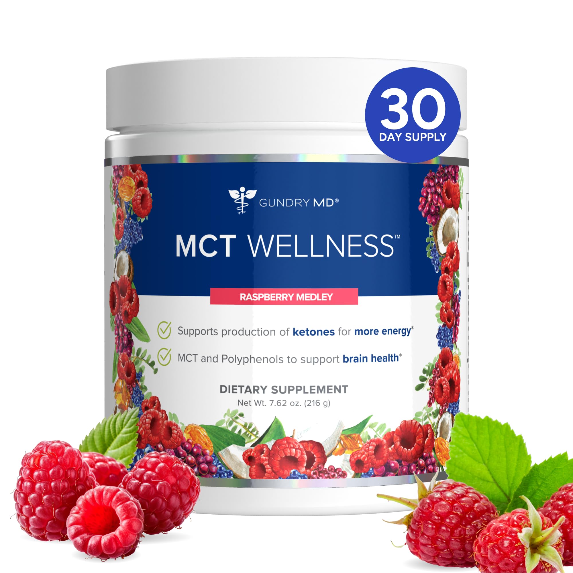 Gundry MD MCT Wellness energy boost in a glass with raspberry flavor