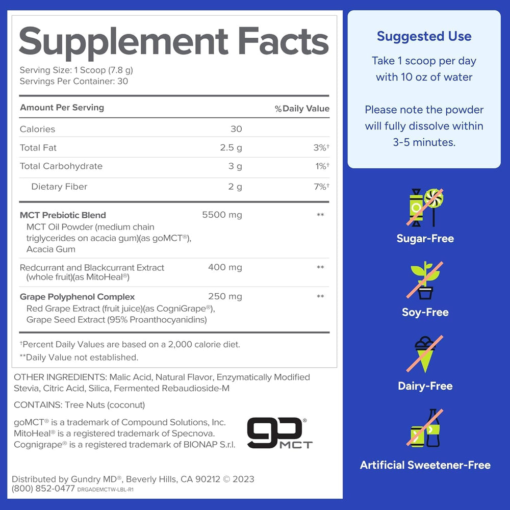Box and bottle of Gundry MD MCT Wellness sugar-free supplement for daily routine.