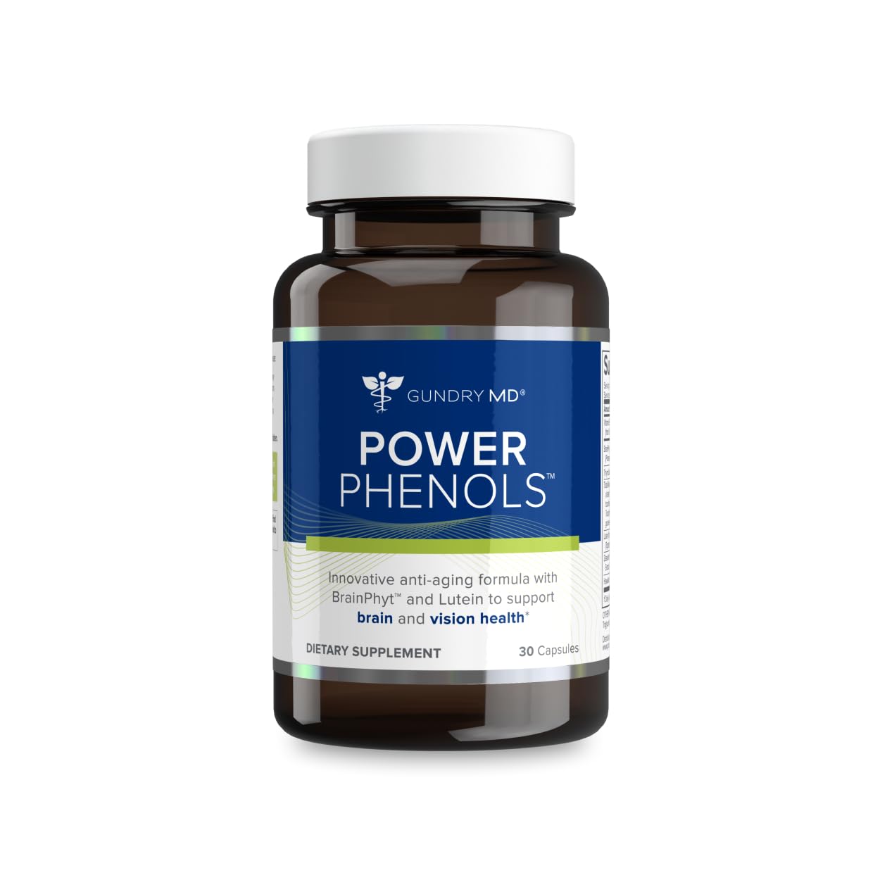 Gundry MD Power Phenols bottle sits on a counter for daily cognitive support.