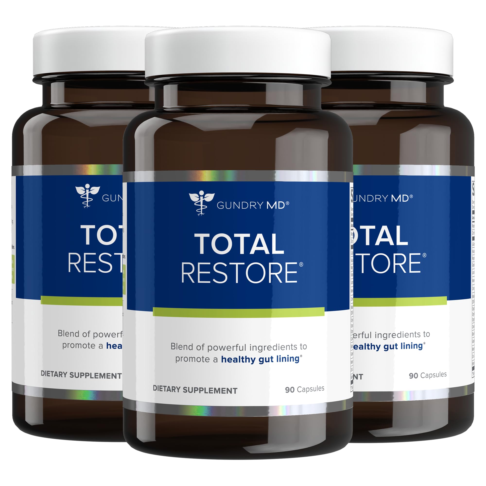 Gundry MD Total Restore bottle on the counter supporting gut wellness.