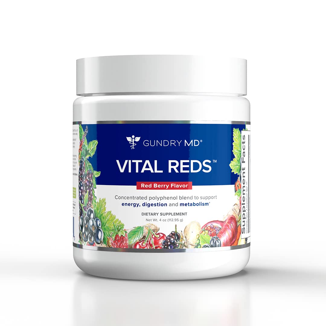 Gundry MD Vital Reds bottle front view for berry blend and daily energy.