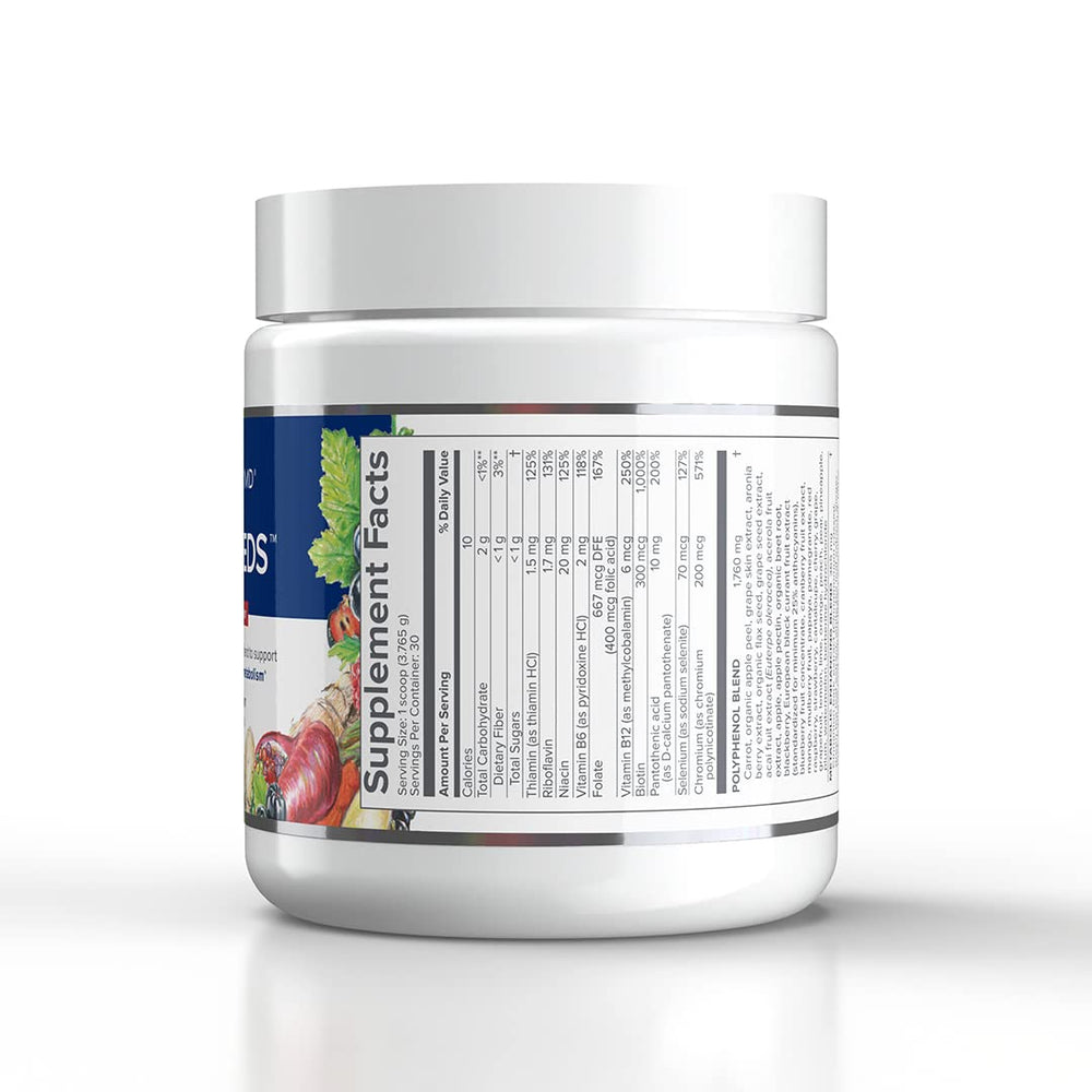 Gundry MD Vital Reds bottle label showing polyphenol blend and allergen-free features.