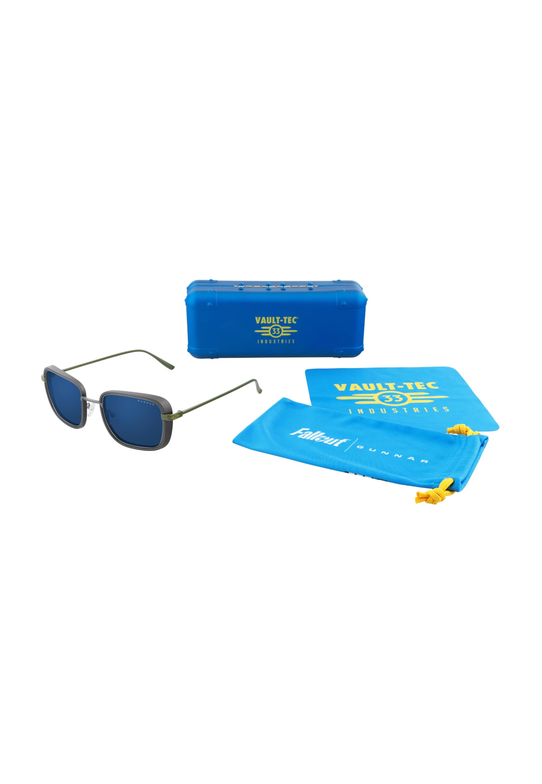 GUNNAR Fallout Vault 33 olive sunglasses angled view showing frame detail