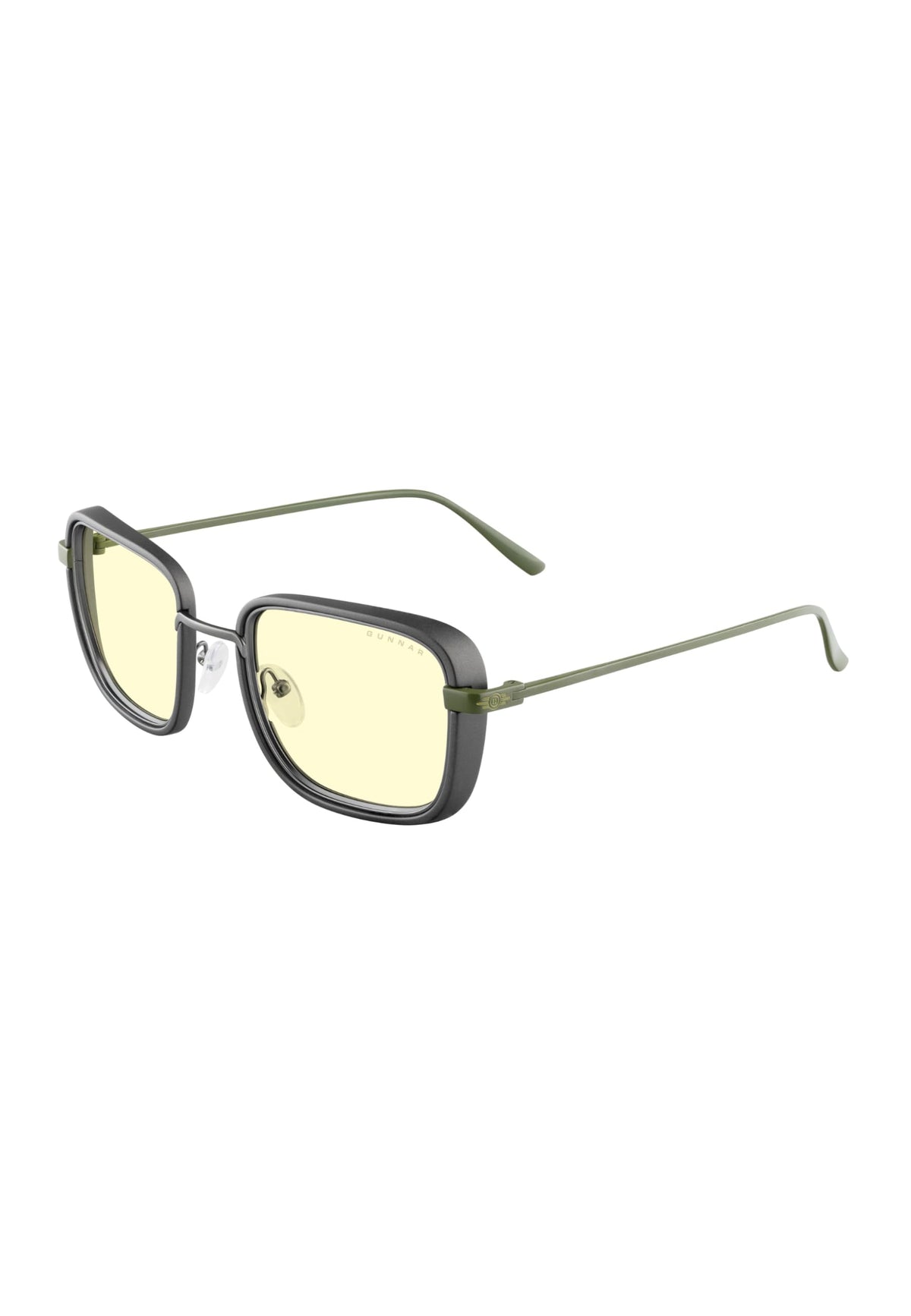 Gunnar FalloutVault 33 glasses front view with olive amber lens for blue light protection