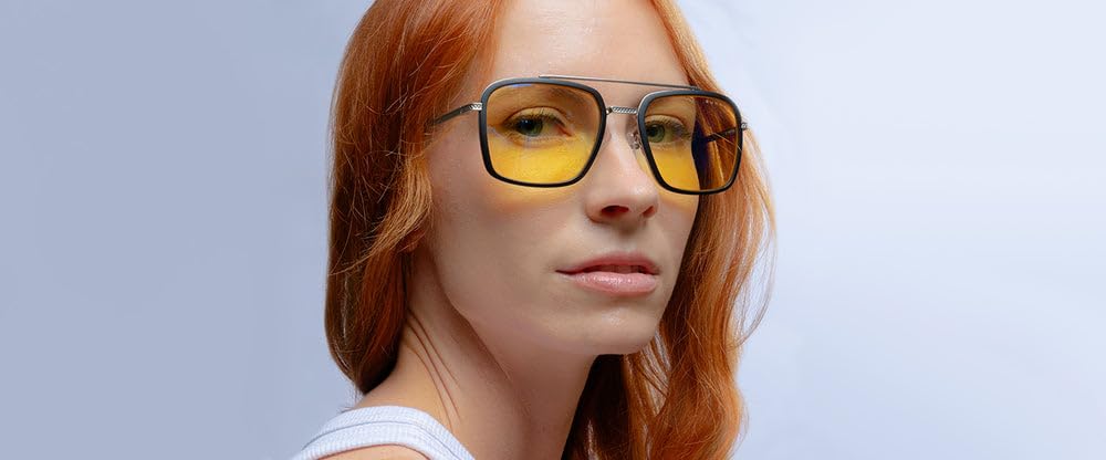 GUNNAR Stark Edition clear tint close-up shows 35% blue light filtering