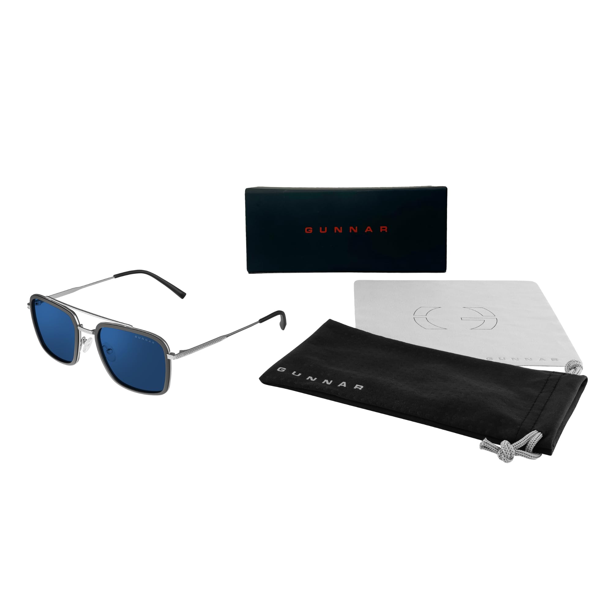 GUNNAR Stark Industries Edition blue light sunglasses side profile, showing secure fit and design