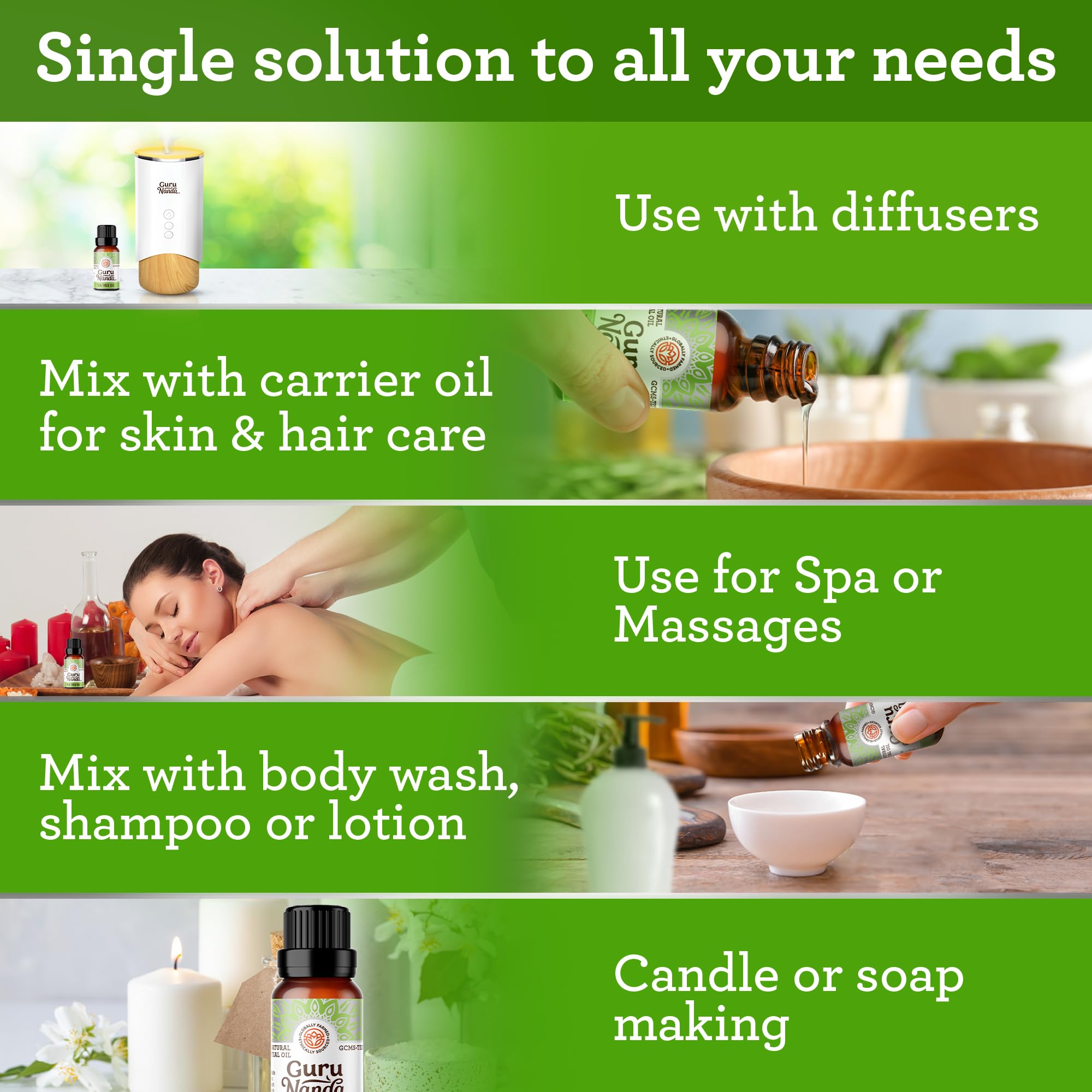 GuruNanda Tea Tree Essential Oil in diffuser for room aroma.