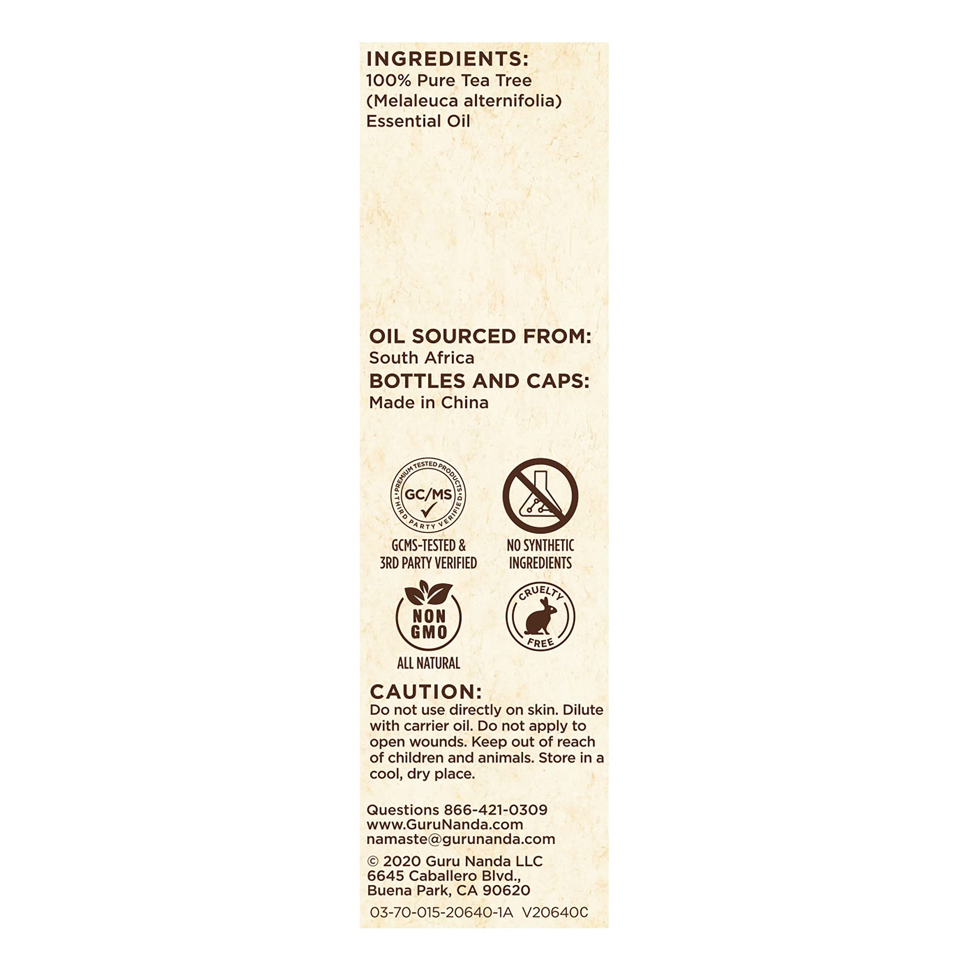 GuruNanda Tea Tree Essential Oil GCMS tested to ensure quality.