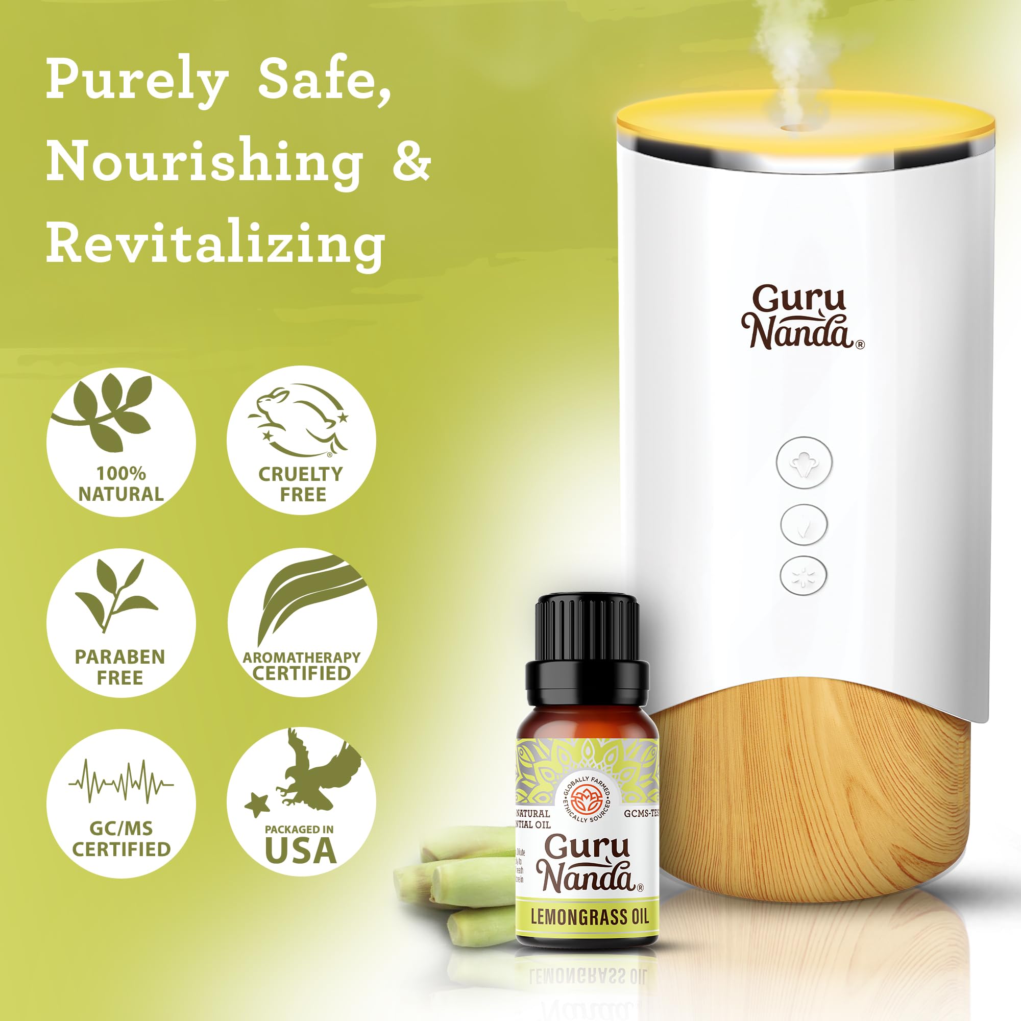 GuruNanda Aceite esencial Lemongrass para ambientar habitaciones y eliminar olores.