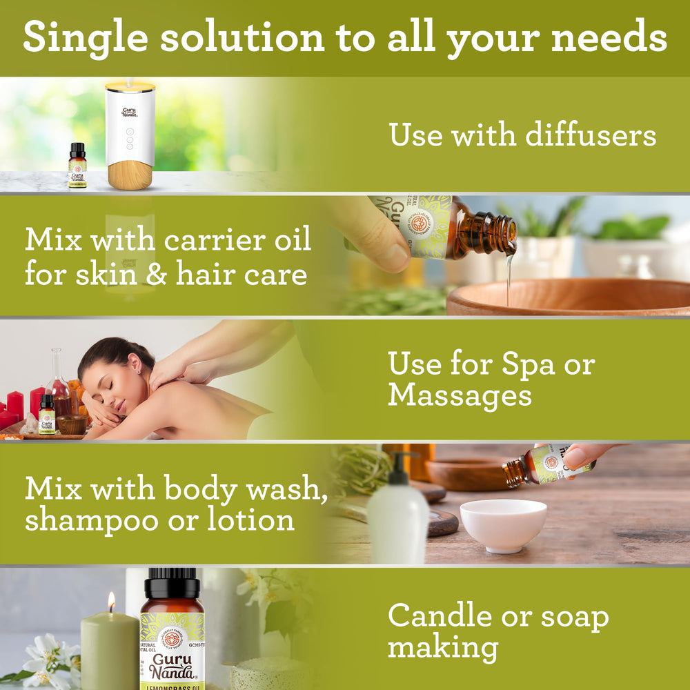 GuruNanda Aceite esencial Lemongrass para cuidado capilar y revitalización del cabello.