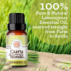 GuruNanda Aceite esencial Lemongrass para masaje corporal suave y relajante.