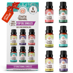 GuruNanda Lavender essential oil in amber bottle for calming diffuser aromatherapy.