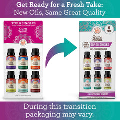 GuruNanda Peppermint essential oil in amber bottle for refreshing room scent.