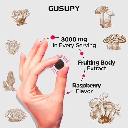 GUSUPY Lions Mane gummy serving highlights convenient, tasty way to support focus.