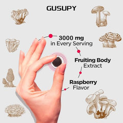 GUSUPY Lions Mane gummy serving highlights convenient, tasty way to support focus.