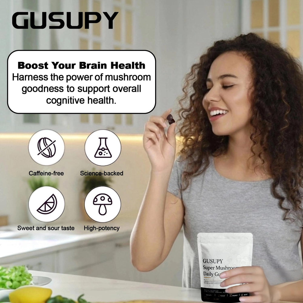 GUSUPY Lions Mane gummy pouch reseal enables portable daily boost.