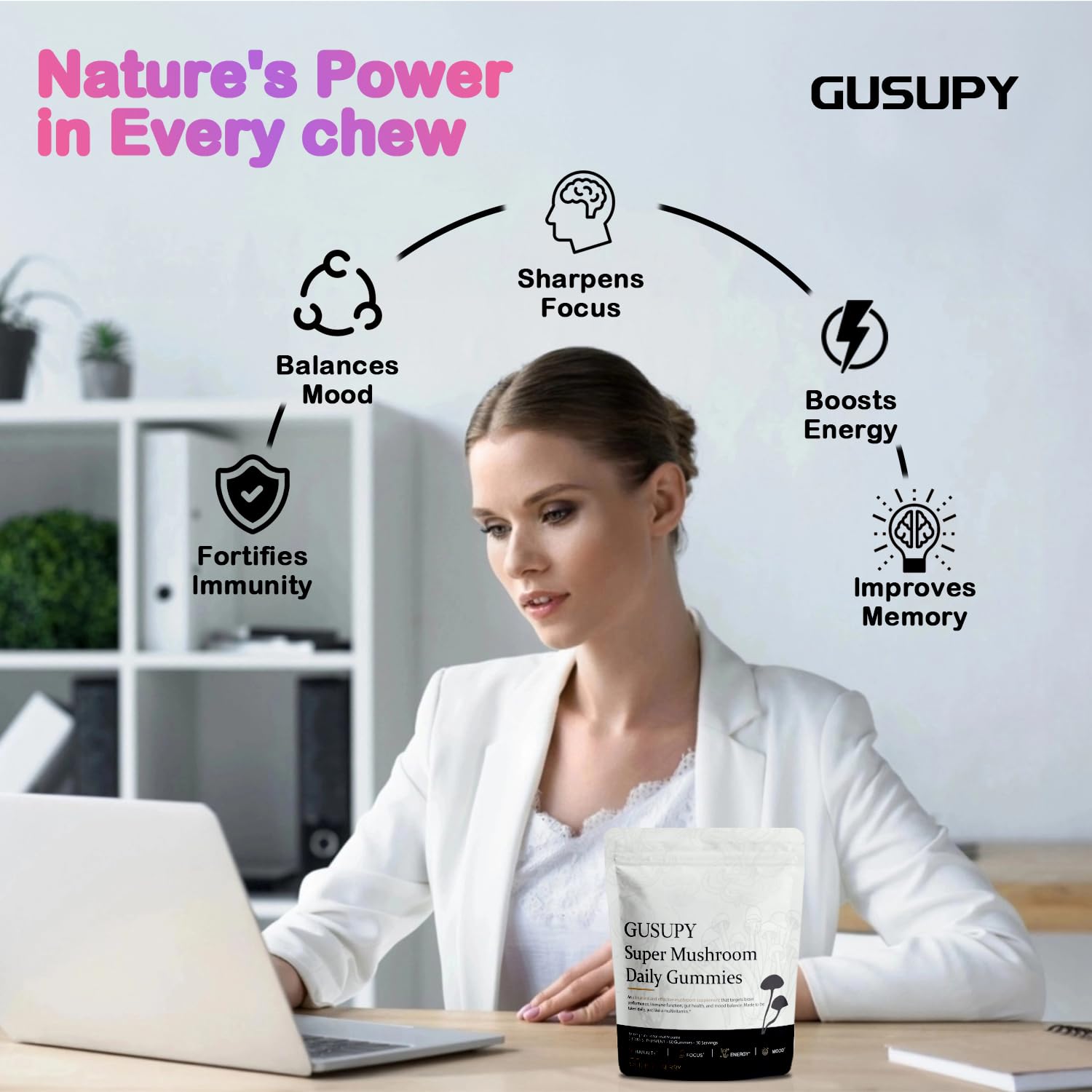 GUSUPY Lions Mane vegan-friendly ingredients highlights allergy-friendly brain support.