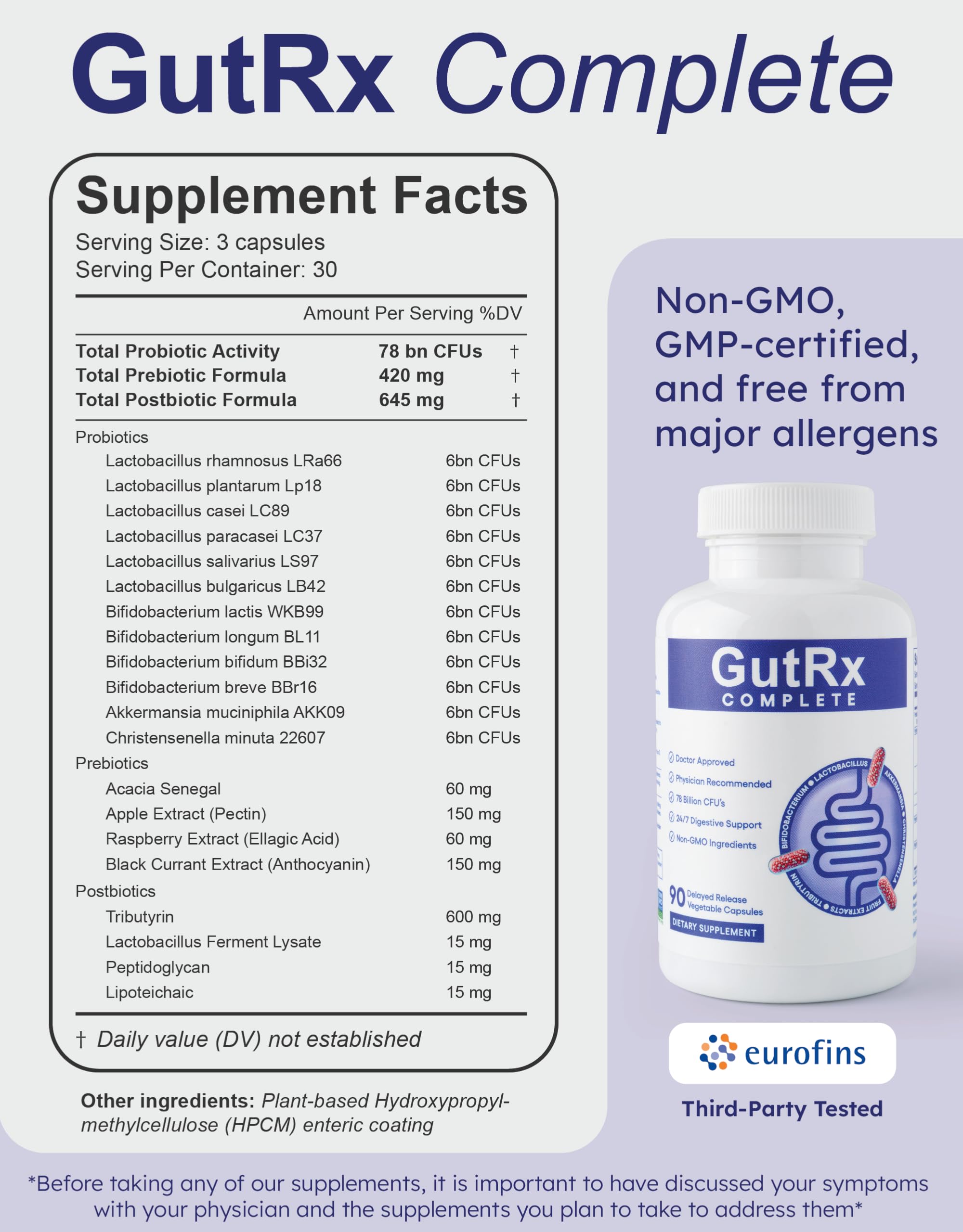 GutRx Complete packaging alongside lifestyle shot implying daily wellness and convenience.