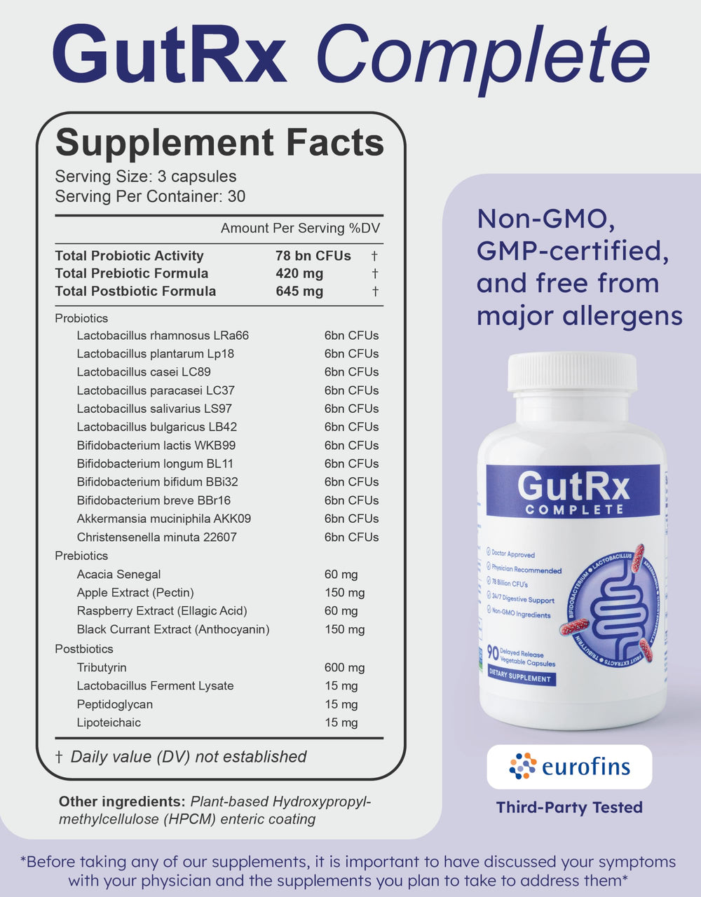 GutRx Complete packaging alongside lifestyle shot implying daily wellness and convenience.