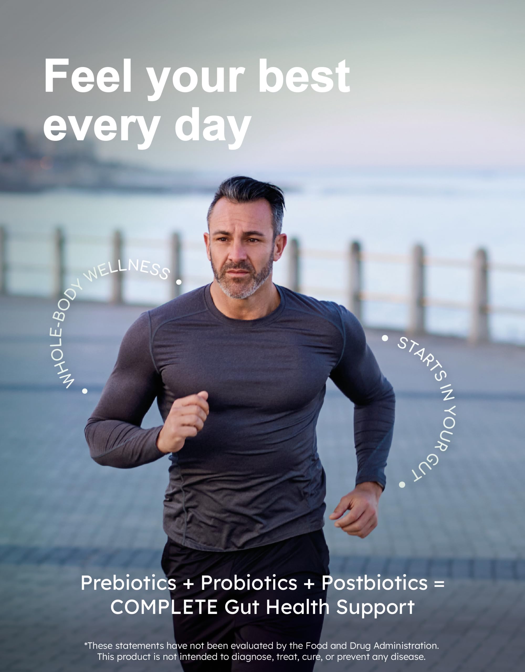 GutRx Complete prebiotic blend image emphasizing Acacia Senegal and fruit extracts supporting probiotic nourishment.