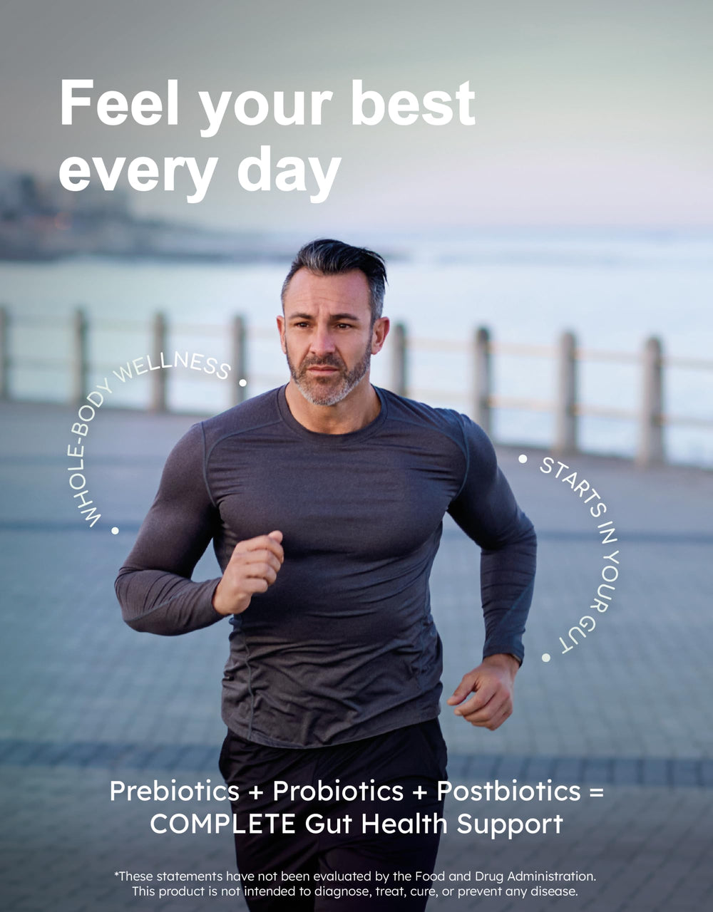 GutRx Complete prebiotic blend image emphasizing Acacia Senegal and fruit extracts supporting probiotic nourishment.