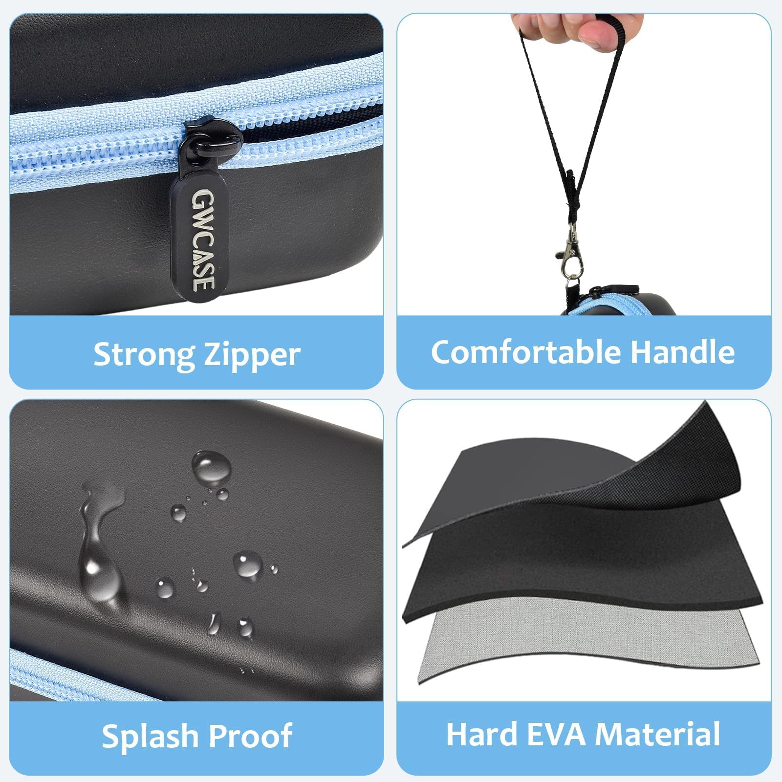 GWCASE case mesh pocket stores eyedrops and small accessories within easy reach.